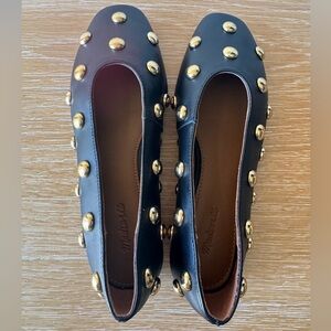 NEW! MADEWELL Women’s The Mylie Ballet Flat True Black Gold Dome Studs Size 6.5